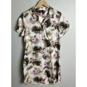 Kut from the Kloth Tropical Floral Button-Front Mini Dress Short Size Medium Wms